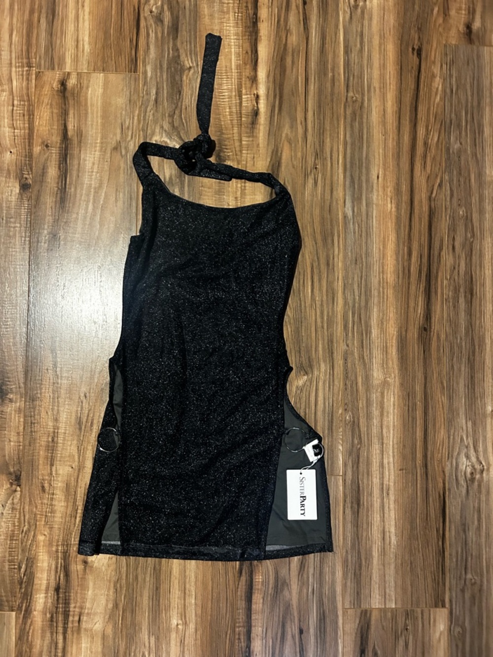 Sparkle Black Halter Mini Dress
